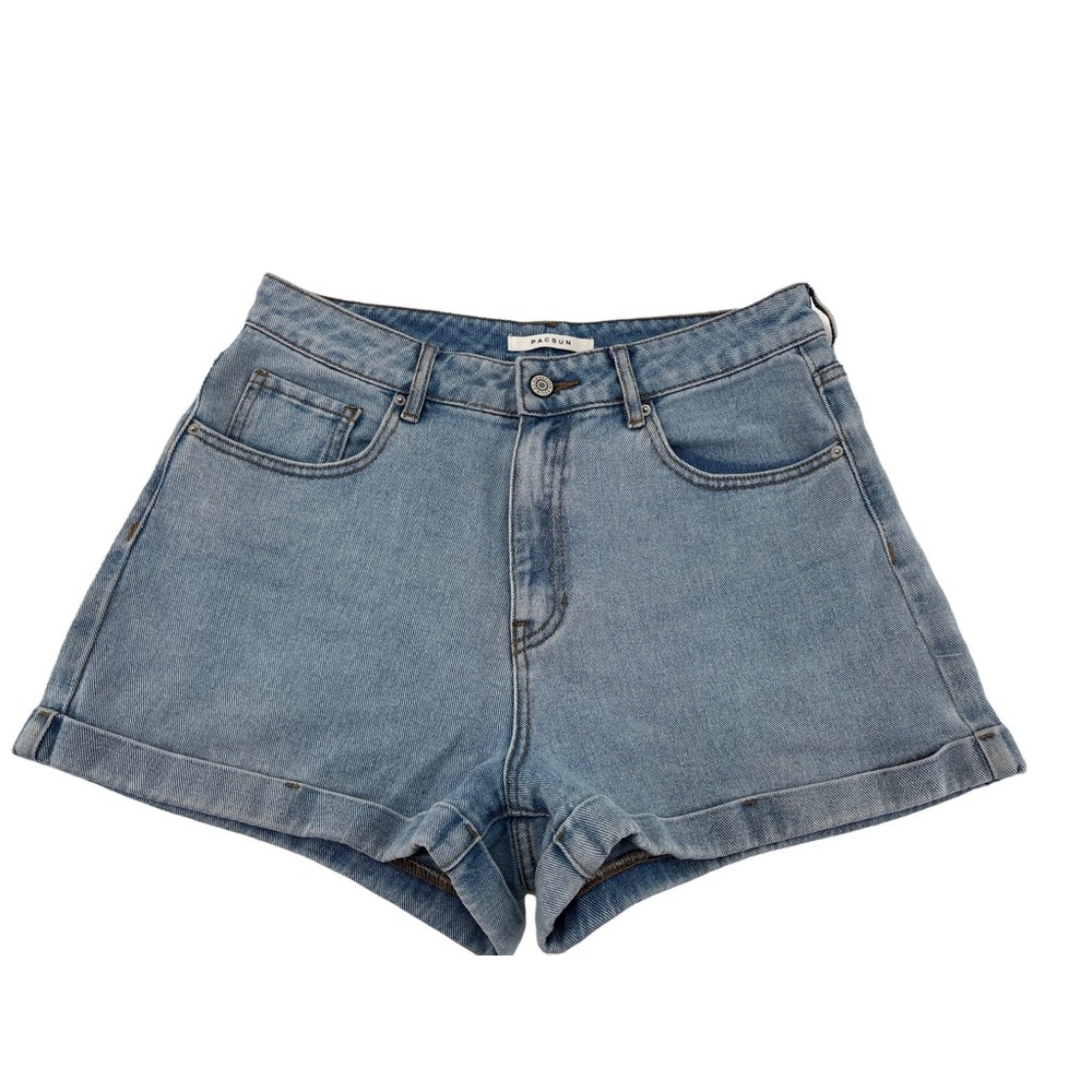 Pacsun Jean Shorts Blue Pocket Light Wash Cuffed Hem High Rise Denim 29